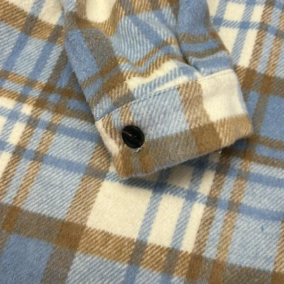 Plaid Button-Up Shacket Jacket - Blue & Tan - Picture 5 of 9